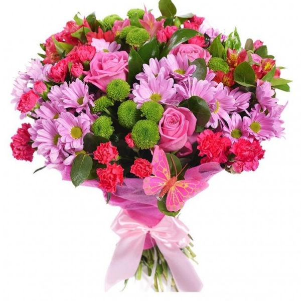 Antalya Çiçekçi - Krizantem Ve Pembe Gül Buketi
