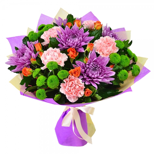  Antalya Çiçek Gönder - Mor Mini Gül Ve Krizantem Buketi